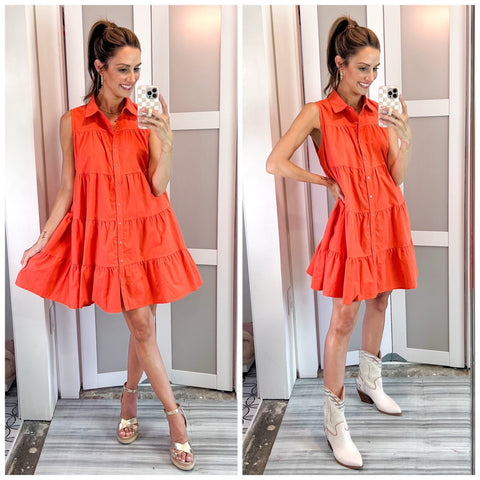 AURA Coral Button Up Sleeveless Dress NWT - Size S (See Notes)