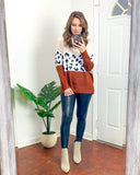 Staccato Beige/Brown/Animal Print Color Block Sweater- Size S