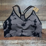 PINK Active Black and Grey Tie-Dye Ribbed Padded Sports Bra NWT- Size L