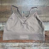 PINK Active Dusty Pink Ribbed Sports Bra- Size L (no pads included)