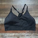 PINK Active Black Ribbed Padded Sports Bra- Size L