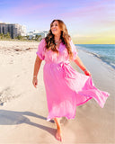 Xirena Pink Button Up Belted Maxi Dress - Size XL (sold out online)