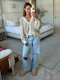 Pink Lily Tan/Cream Stripe/Checker Cardigan - Size M