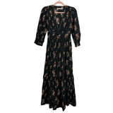 Christy Dawn Black Floral Organic Cotton V-Neck Dress- Size XS