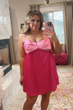Show Me Your Mumu Pink Bow Front Satin Mini Dress- Size XL