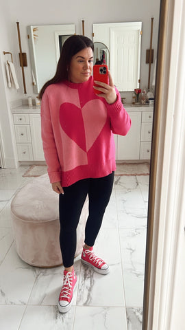 Beach Riot Light Pink/Pink Color Block Heart Sweater- Size XL (see notes)