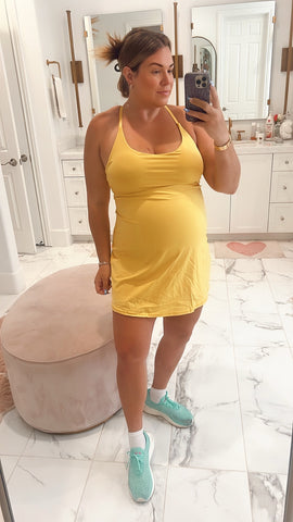 Ewedoos Yellow with Built-In Padded Bra and Shorts Athletic Dress- Size XL (see notes)