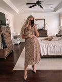 Hayden Tan Floral Pleated Skirt Dress- Size S