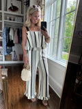 Sugarlips Cream/Black Striped Ruffle Pants- Size S (Inseam 28”, we have matching top)