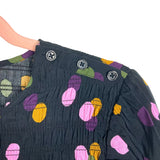 Who What Wear Black with Multi-Color Polka Dots and Button Shoulder Detail Smocked Top- Size L
