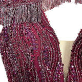 Rachel Allen Burgundy Beaded Gown - Size ~4 (Sold out online, See Notes)