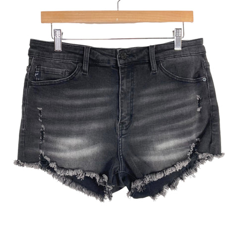 KanCan Black Distressed with Frayed Hem Jean Shorts- Size XL