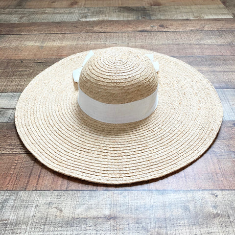 Hat Attack 100% Raffia with Ivory Bow Floppy Beach Hat (see notes)