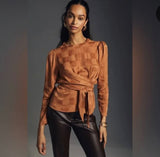 DRA Los Angeles Satin Copper Jacquard Wrapped Bodice Tie Front Top- Size S