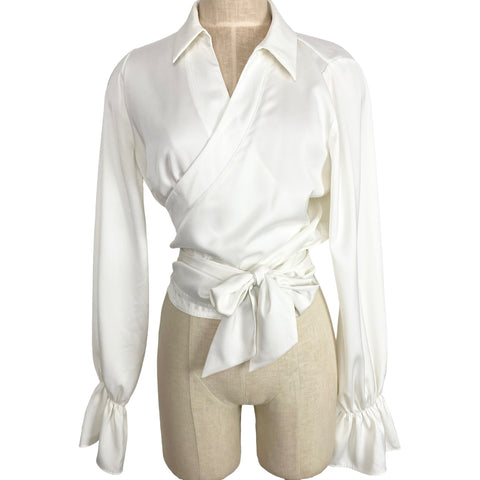 Amaryllis x Tayshia Off White Satin Wrap Blouse- Size XL (sold out online)