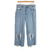 Forever 21 Premium Light Wash Distressed Straight Leg Jeans- Size 31 (sold out online, Inseam 23.5”, Stephanie cut off 2")