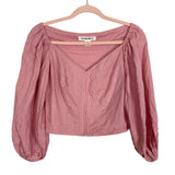 Saroka Pink 100% Linen Wide Neck Balloon Sleeve Cropped Top- Size 6 (see notes)