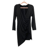No Brand Black with Ruched Side and Asymmetrical Hem Faux Wrap Dress- Size XL