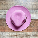 No Brand Pink Paper Straw with Brown Leather Band Adjustable Fedora Hat