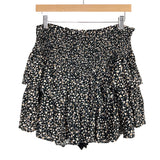 Mustard Seed Black Floral Smocked Waist Ruffle Skort NWT- Size L