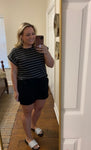 Splendid Eco Charcoal Black/Cream Striped French Terry Short Sleeve Sweatshirt NWT- Size L (sold out online)