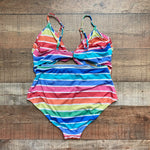 ModCloth Rainbow Stripes Siena with Front Tie and Front and Back Cut Outs One Piece- Size XL (sold out online)