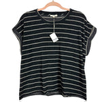 Splendid Eco Charcoal Black/Cream Striped French Terry Short Sleeve Sweatshirt NWT- Size L (sold out online)