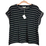 Splendid Eco Charcoal Black/Cream Striped French Terry Short Sleeve Sweatshirt NWT- Size L (sold out online)