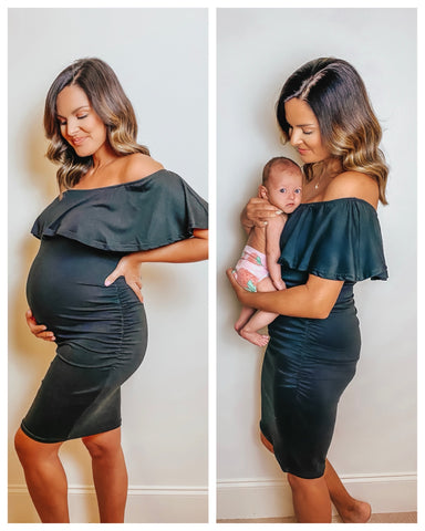 No Brand Maternity Black Ruffle Off the Shoulder Dress- Size S