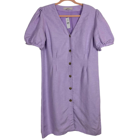 Loft Light Lilac Linen Button Front Dress NWT- Size 12