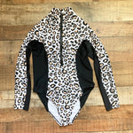 Infamous Swim Black/Animal Print Two Tone Long Sleeve Zip Front One Piece- Size XXL