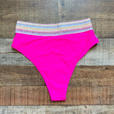 Shein Mint/Hot Pink Color Block with Embroidered Rainbow Sequin Detail Bikini Bottoms NWOT- Size M (we have matching bikini top)