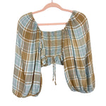 Show Me Your Mumu Plaid Front Cinched Smocked Back Top- Size XS (sold out online, we have matching skirt)