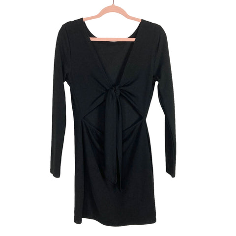 No Brand Black Ribbed with Front Tie and Cut Out Dress- Size L