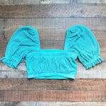 Montce Turquoise Crochet with Puff Sleeves Marcela Bikini Top- Size L (we have matching bottoms)