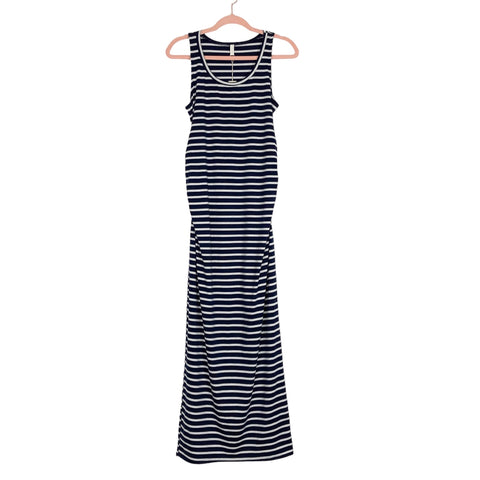 Pink Blush Maternity Navy/White Striped Bodycon Tank Maxi Dress NWT- Size M