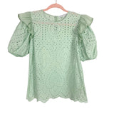 English Factory Mint Sheer Eyelet with Puff Sleeves Ruffle Top- Size XS (see notes)