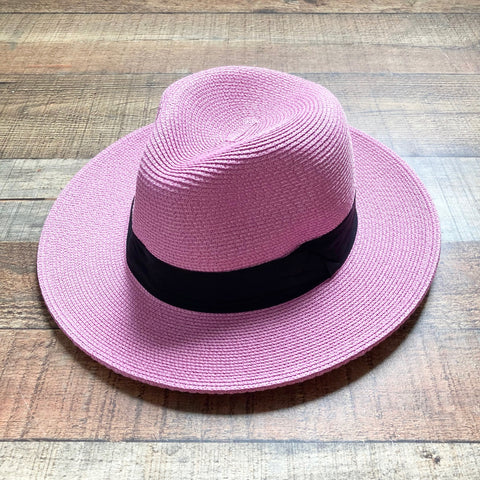 No Brand Pink Paper Straw with Black Band Adjustable Fedora Hat