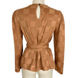 DRA Los Angeles Satin Copper Jacquard Wrapped Bodice Tie Front Top- Size S