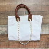 No Brand Cream Canvas Handbag with Removable Chain