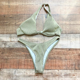 No Brand (Shein) Sage Ribbed Knit One Shoulder with Cut Out Padded Top and Cheeky Bottoms Bikini Set- Size M (sold as set)