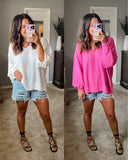 Pink Lily White Since You've Been Gone Waffle Knit Top- Size L (sold out online, see notes)