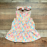 Mudpie Flower Pattern Ruffle Dress with Matching Bow Headband NWOT- Size 24M/2T (sold as a set)