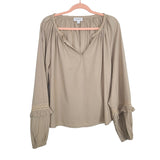 Evereve Tan with Balloon Sleeves and Crochet Details Elli Poplin Top- Size L (sold out online)