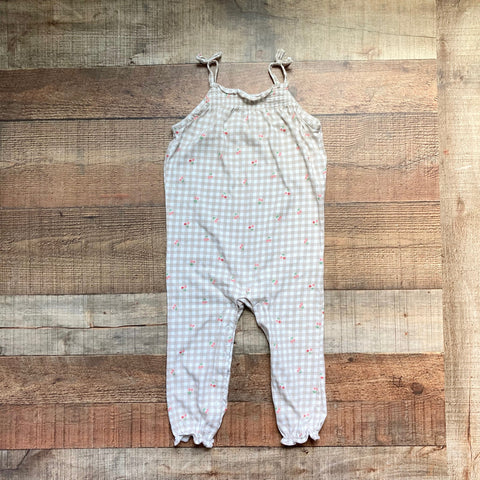 Carter's Tan/White Gingham with Cherries Tank Jumpsuit- Size 24M