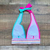 Shein Mint/Hot Pink Color Block with Embroidered Rainbow Sequin Detail Padded Halter Bikini Top- Size M (we have matching bikini bottoms)