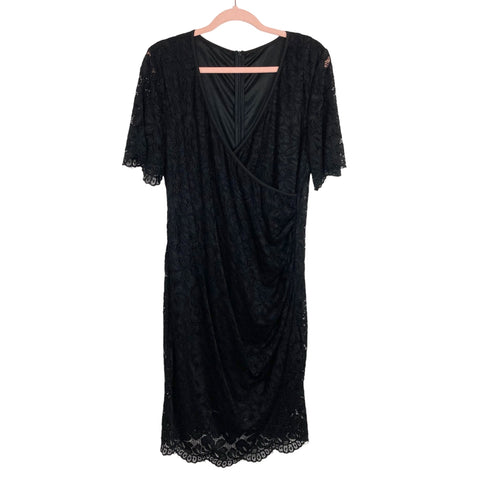 No Brand Black Lace Overlay Surplice Top Dress- Size ~L (see notes)