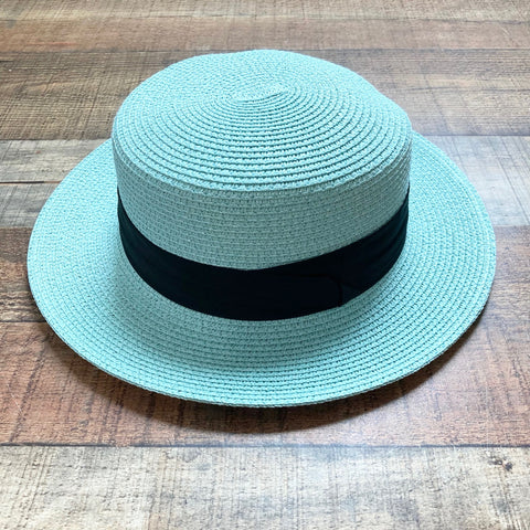 No Brand Mint Paper Straw with Black Band Adjustable Boaters Hat