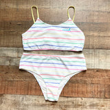 Katie Sturino x Bruna Malucelli Rainbow Stripe Linen Sarah Megababe Bikini Set- Size ~L (see notes, sold as set)