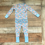 Poppy Kids Co. Flowers with Blue Ruffle Trim and Ruffle Butt Zip Up Pajamas- Size 18-24M